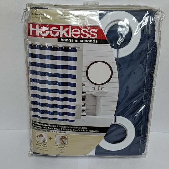 Hookless Other - Hookless Navy Cabana stripe fabric shower curtain